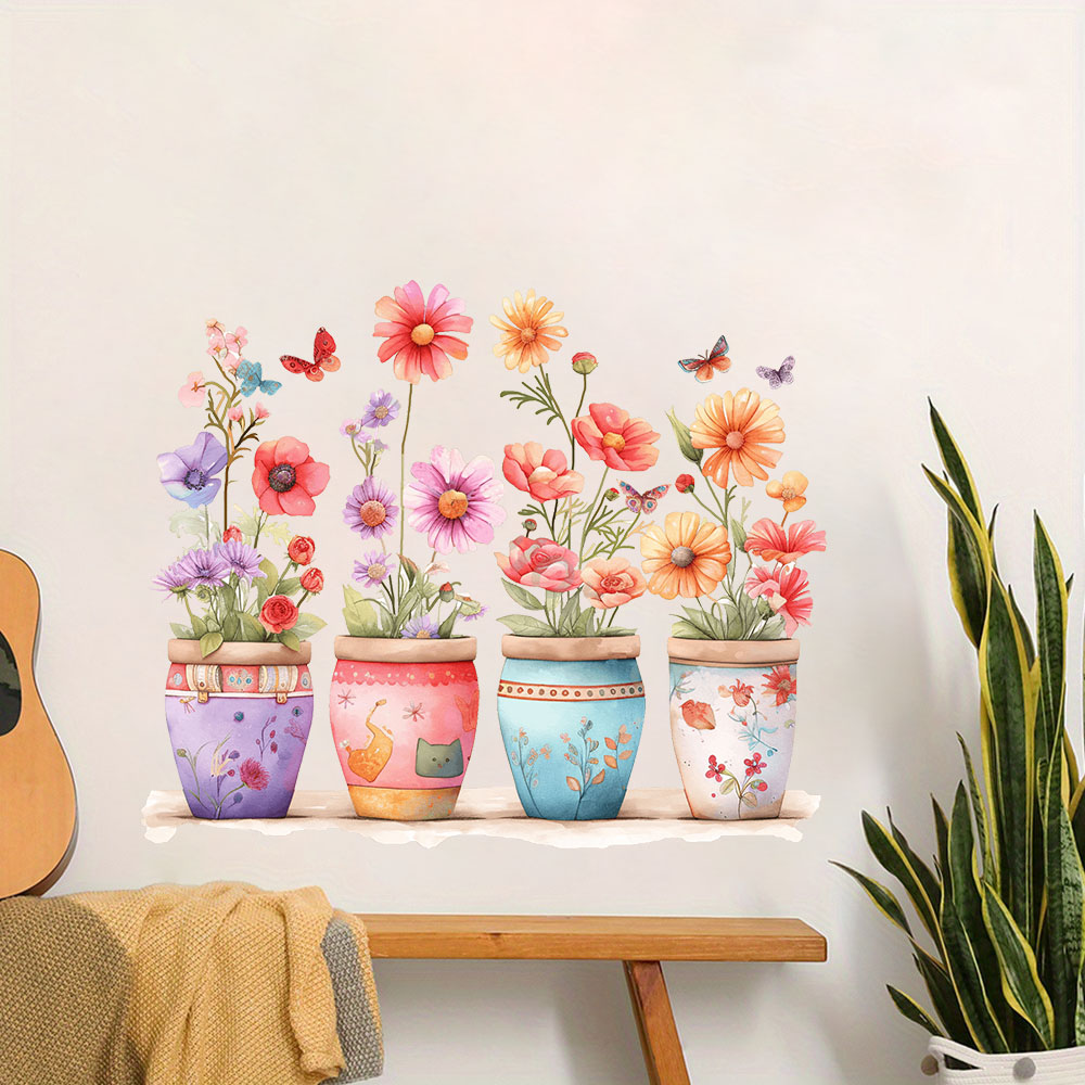Baby Nursery Plants - Watercolor Whimsical Flower Pot Wall Stickers