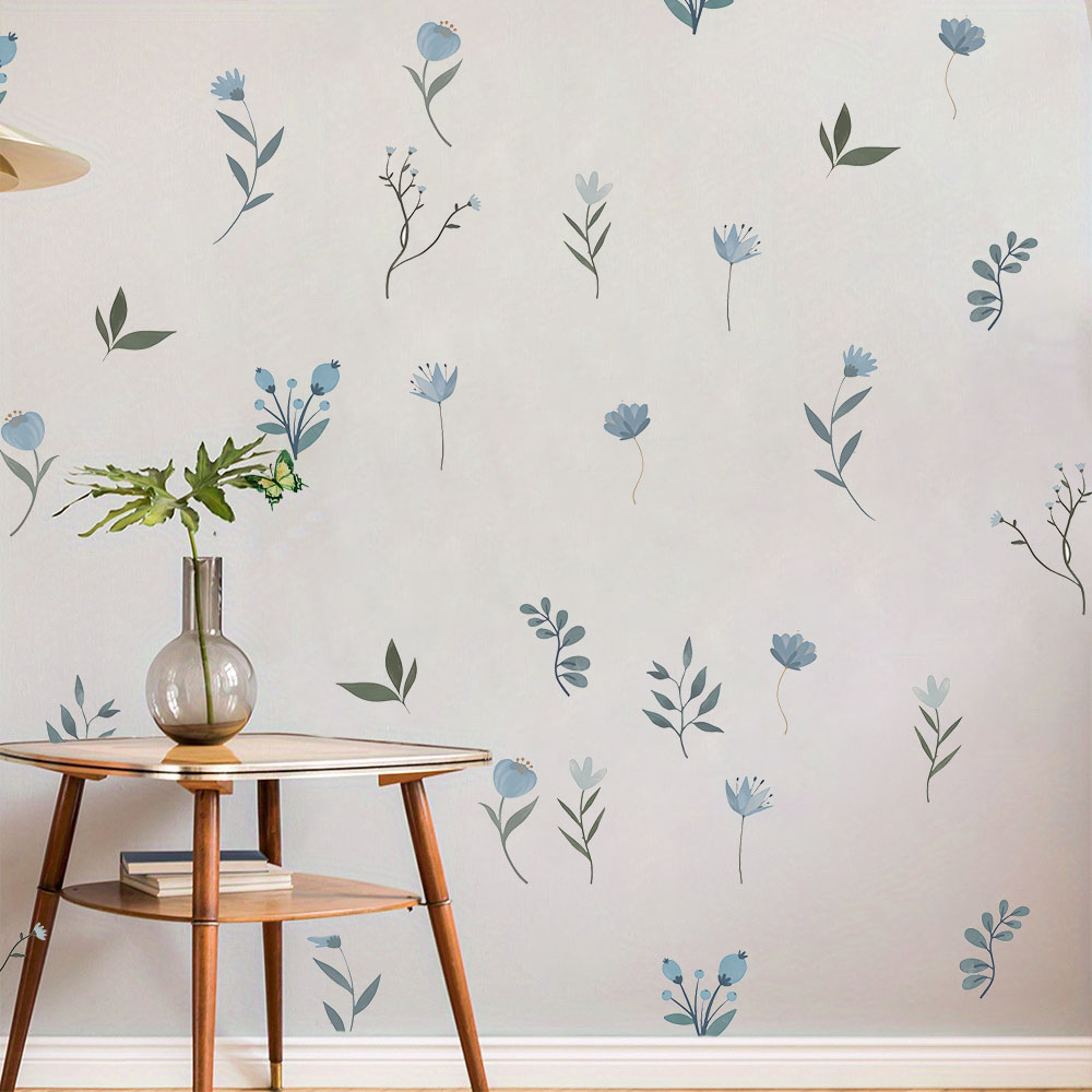 Baby Nursery Plants - Blue Flower Wall Stickers Botanical Watercolor