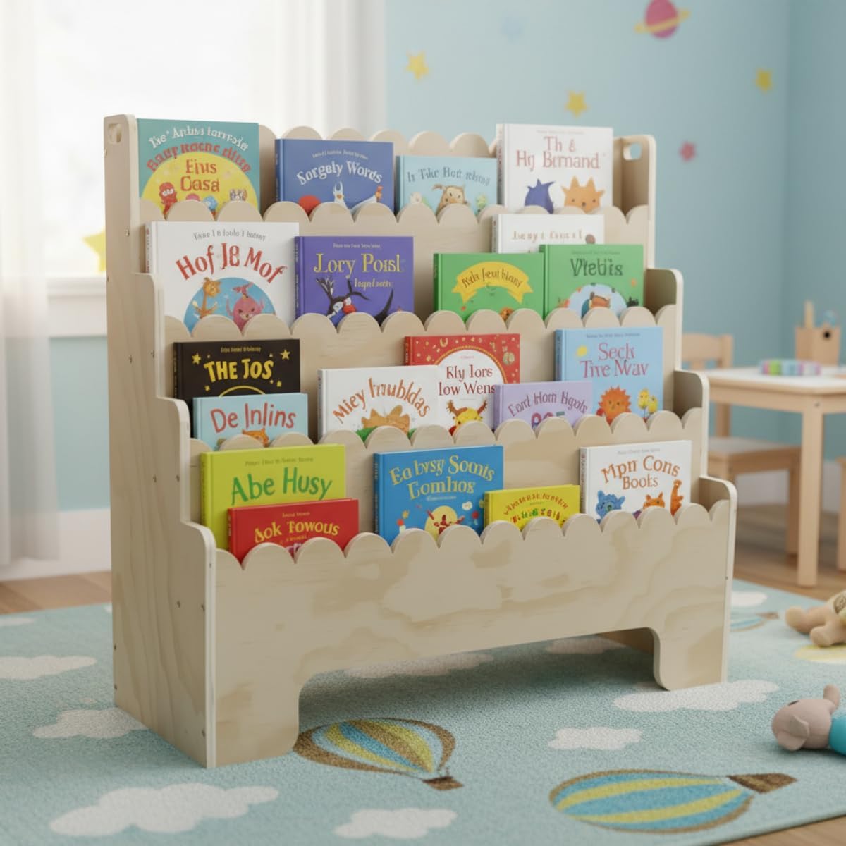 Baby Nursery Books - Kids Bookshelf 4-Tier, Natural Wood Children's