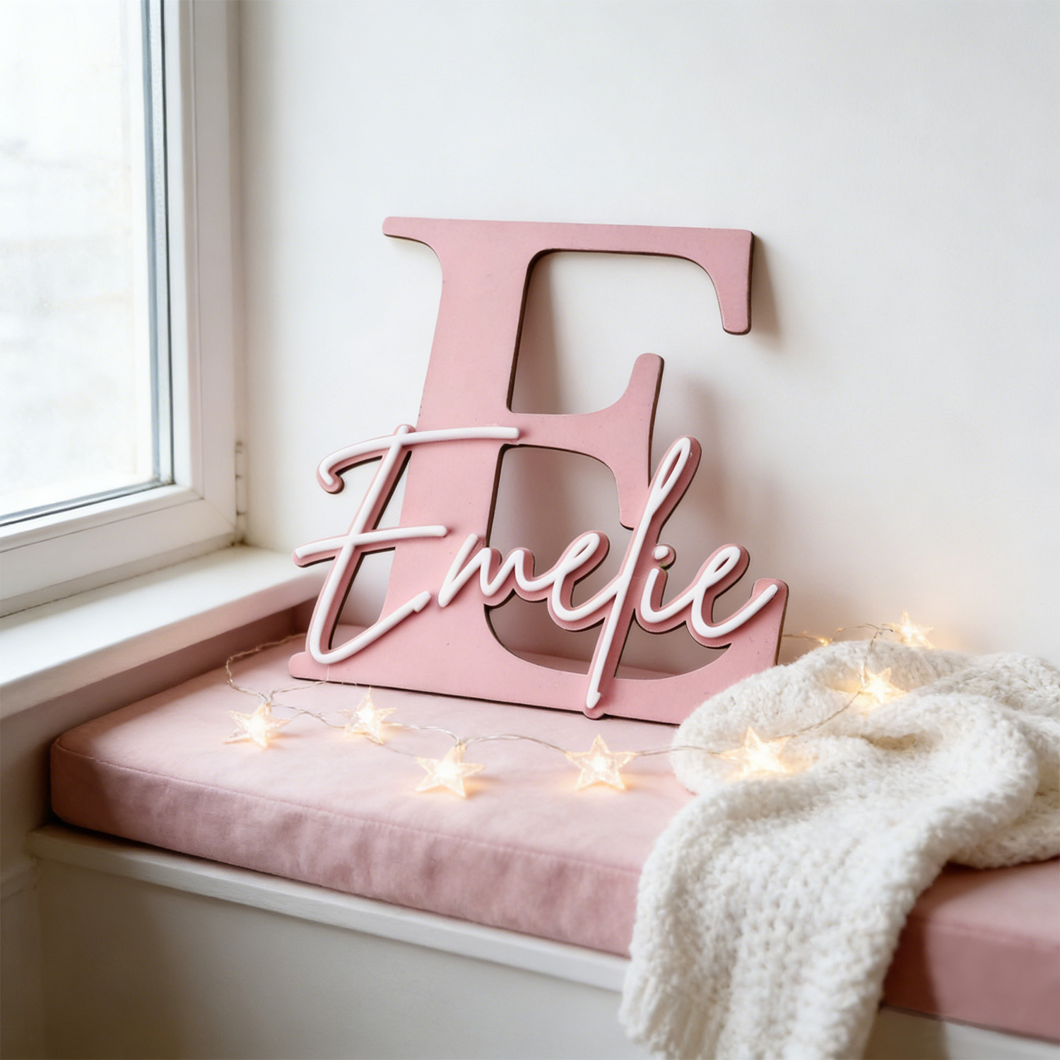 Baby Nursery Decor - 1pc Double-layer Wooden Name Decoration Plaque,