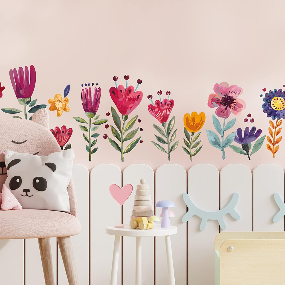 Watercolor Flowers Wall Sticke - Baby Nursery Plants 评论和价格