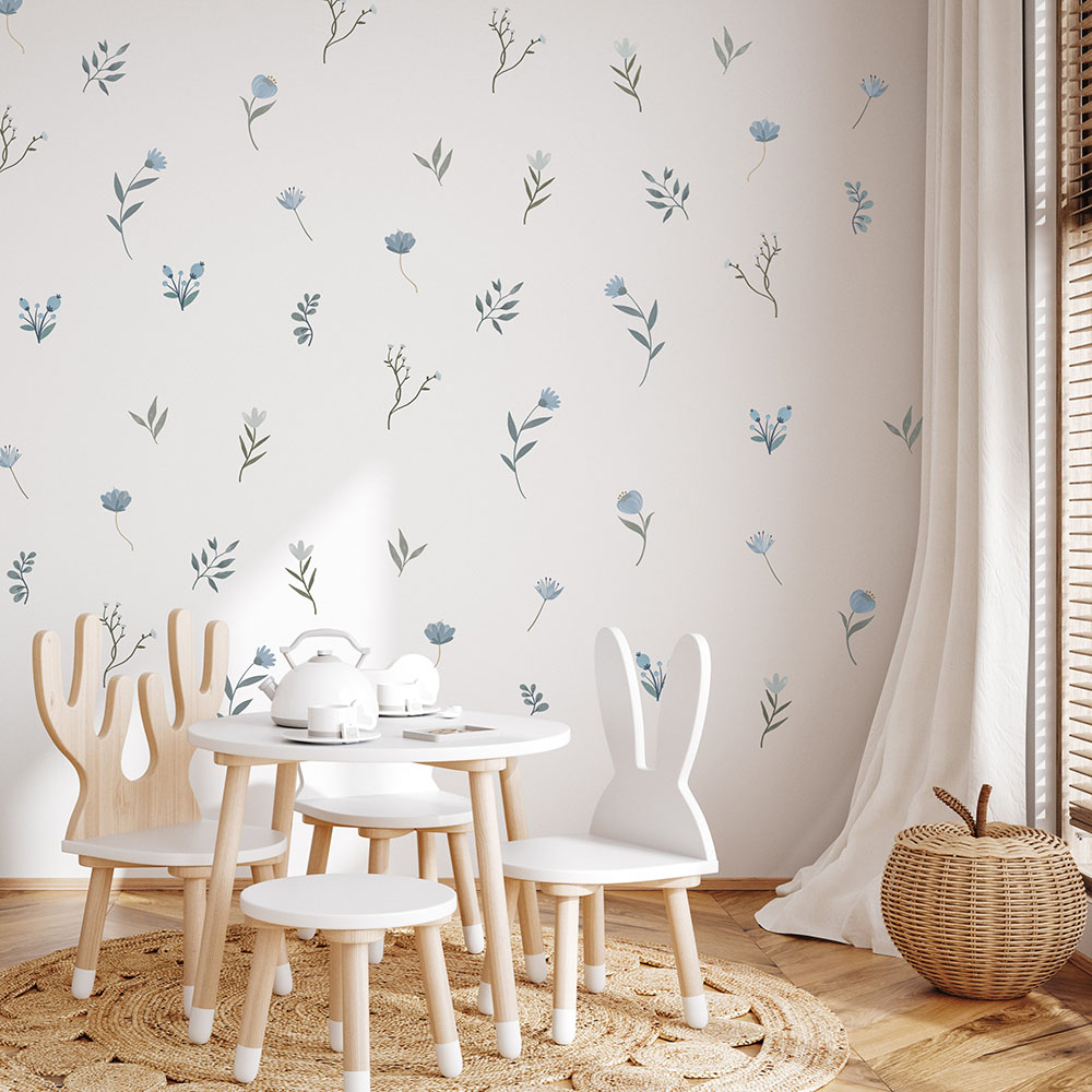 Blue Flower Wall Stickers Bota - Baby Nursery Plants 评论和价格
