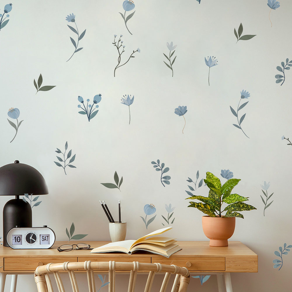 Blue Flower Wall Stickers Bota - Baby Nursery Plants 评论和价格
