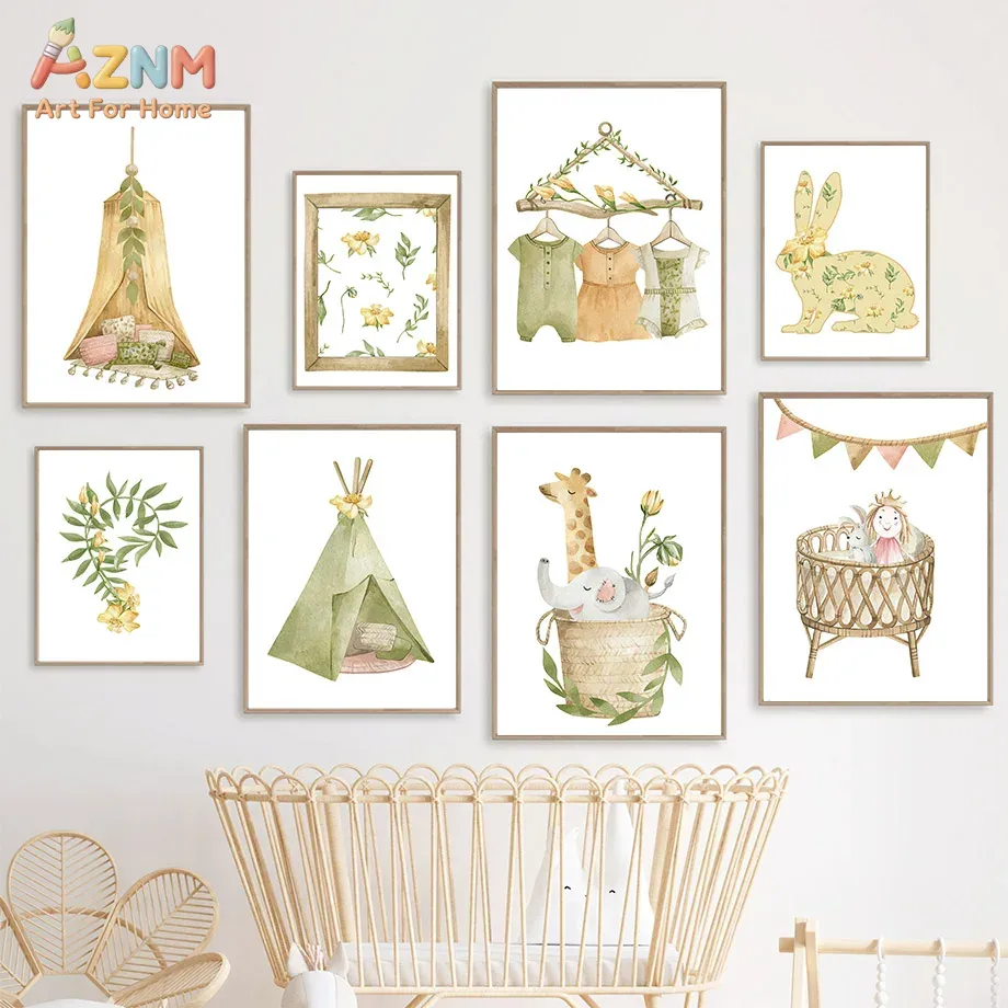 AZNM Watercolor Jungle Animal  - Baby Nursery Plants 评论和价格