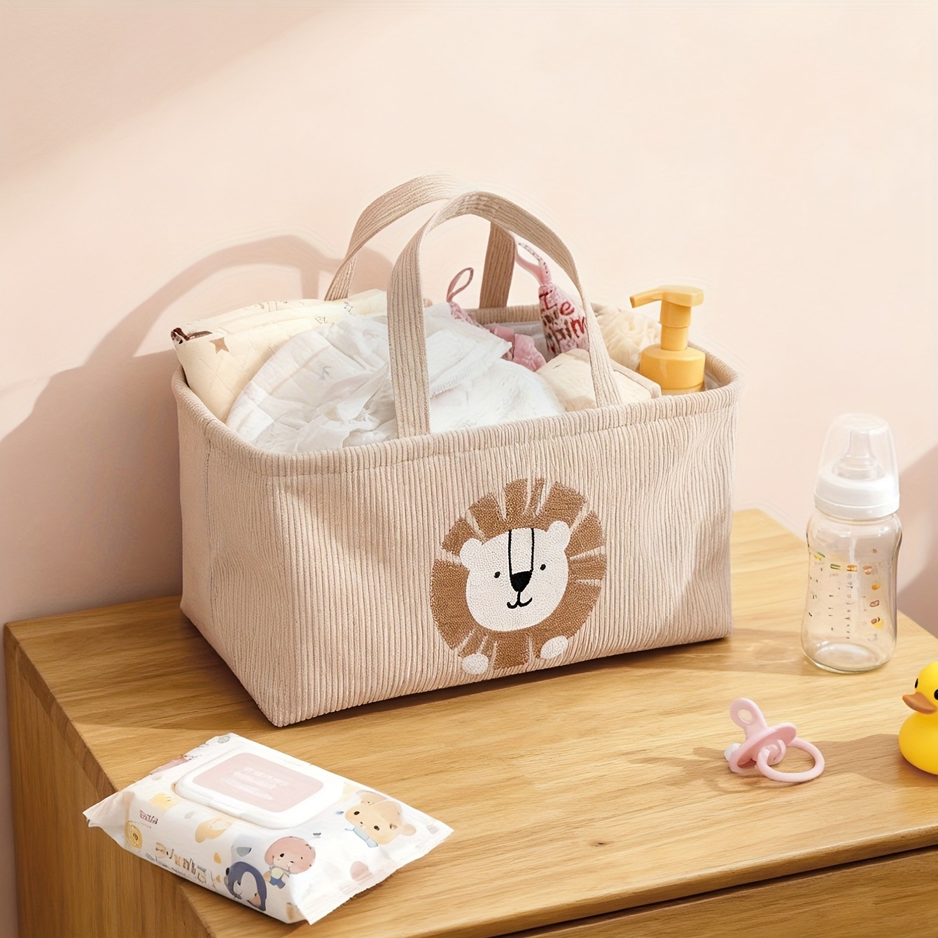 Cute Lion Diaper Caddy Foldabl - Baby Nursery Handles 评论和价格