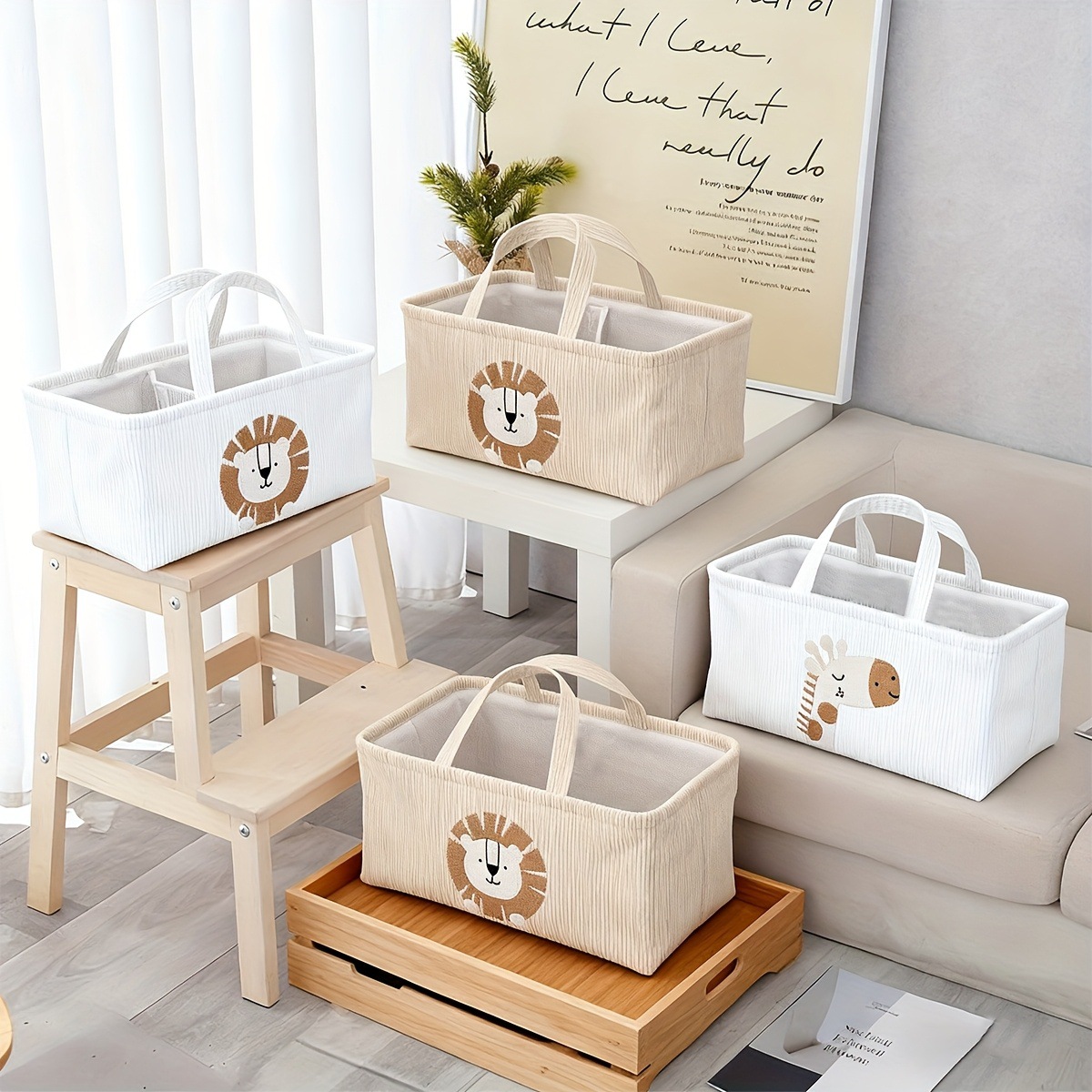Cute Lion Diaper Caddy Foldabl - Baby Nursery Handles 评论和价格